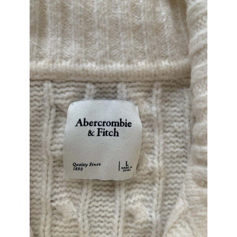 Abercrombie & Fitch Womens L Cream Cable Knit Wide Collar Sweater Oversized - Picture 5 of 6